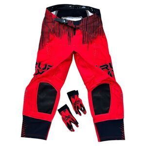 True MX 2024 Trilogy Redline Moto Riding Gear Pant Size 26 With Youth XL Gloves